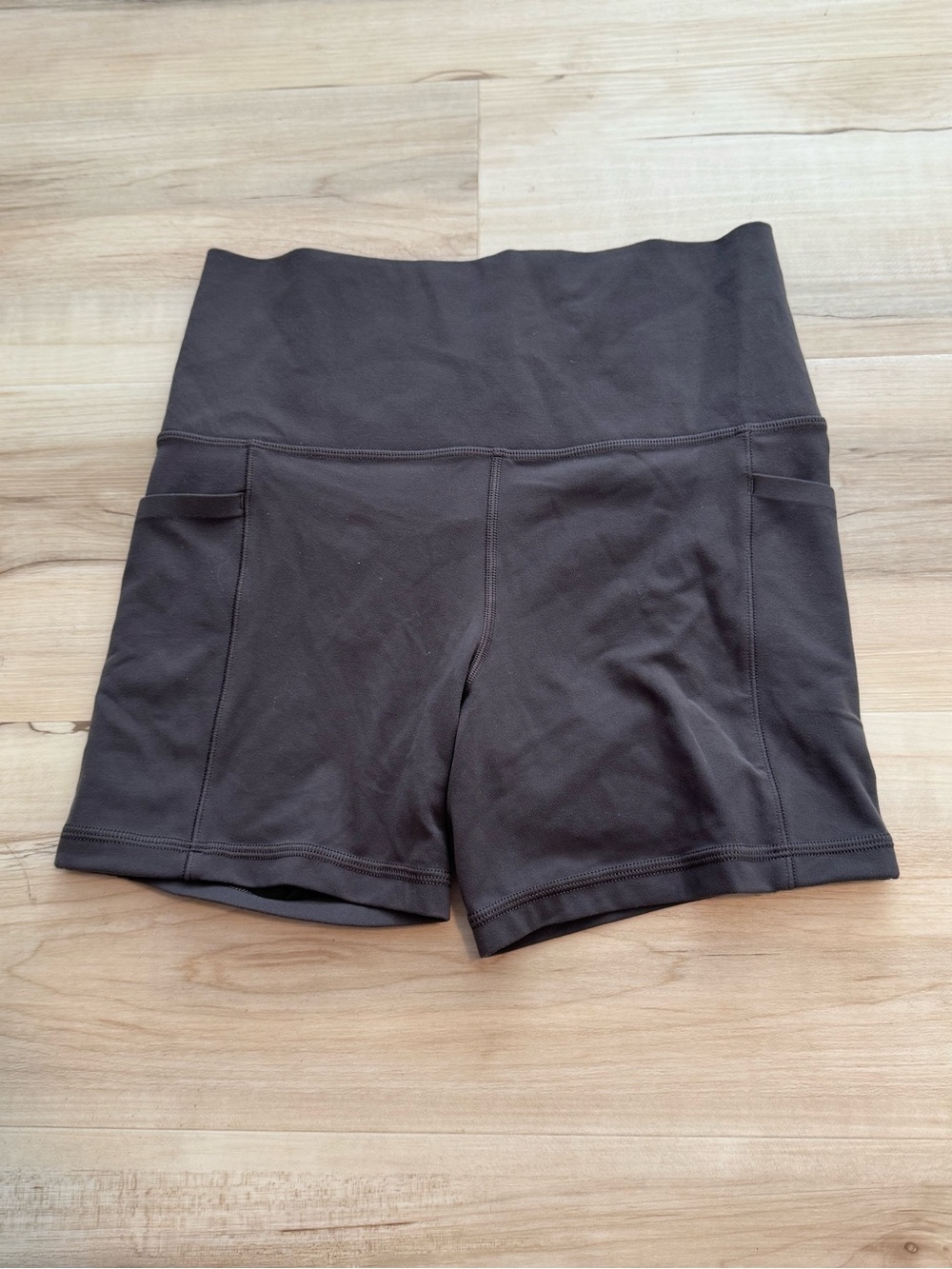 Athleta Dark Grey High-Waist Bike Shorts with Side Pockets